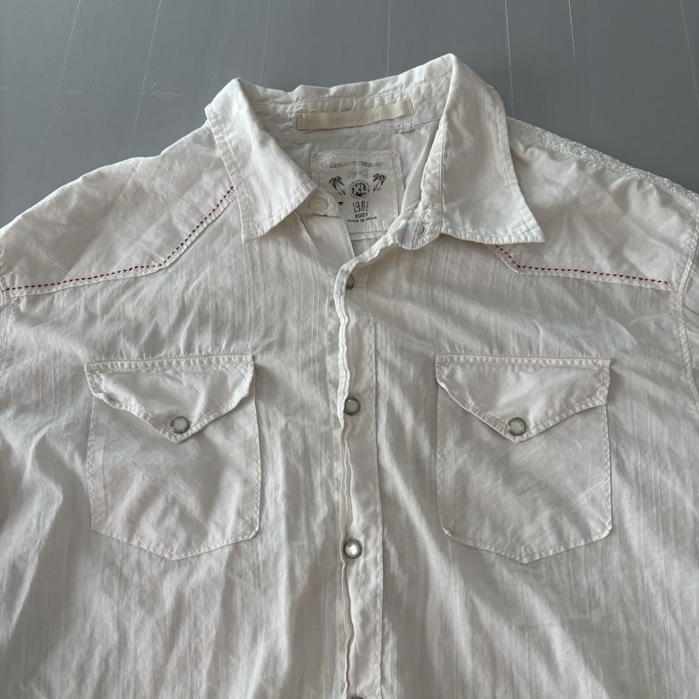 VTG Guess Jeans Western Pearl Snap Embroidered Shirt Cotton Single Stitch XL